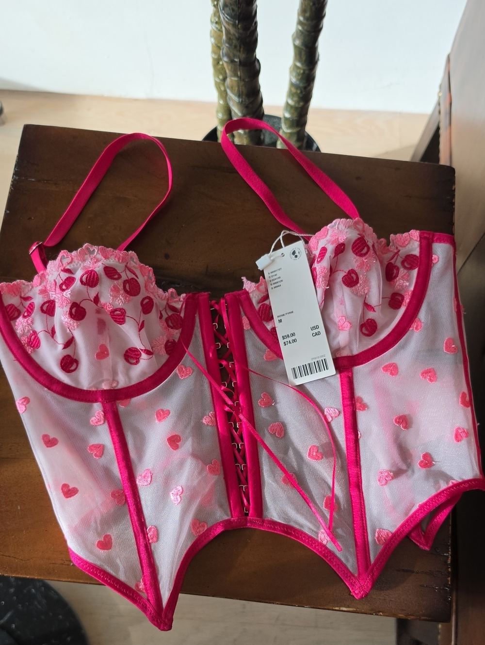 Pink Heart Mesh Corset Size Medium NWT